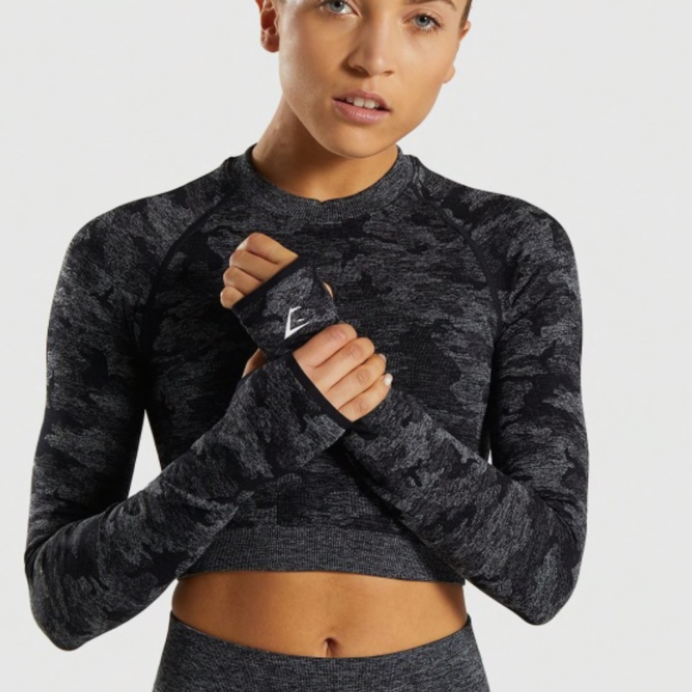 Gymshark Camo Seamless Long Sleeve Crop Top- Small